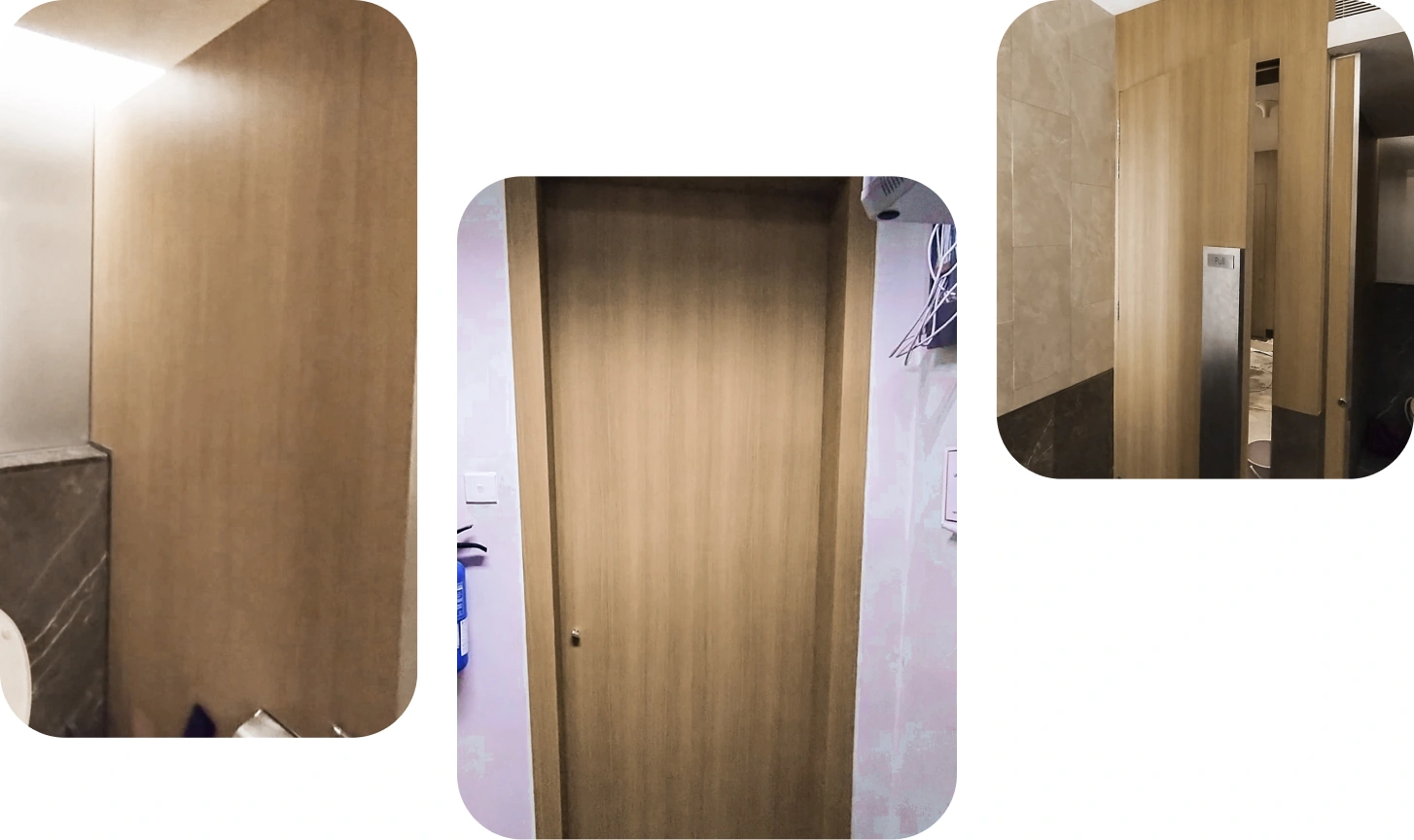Three look side of  toilet wood installation